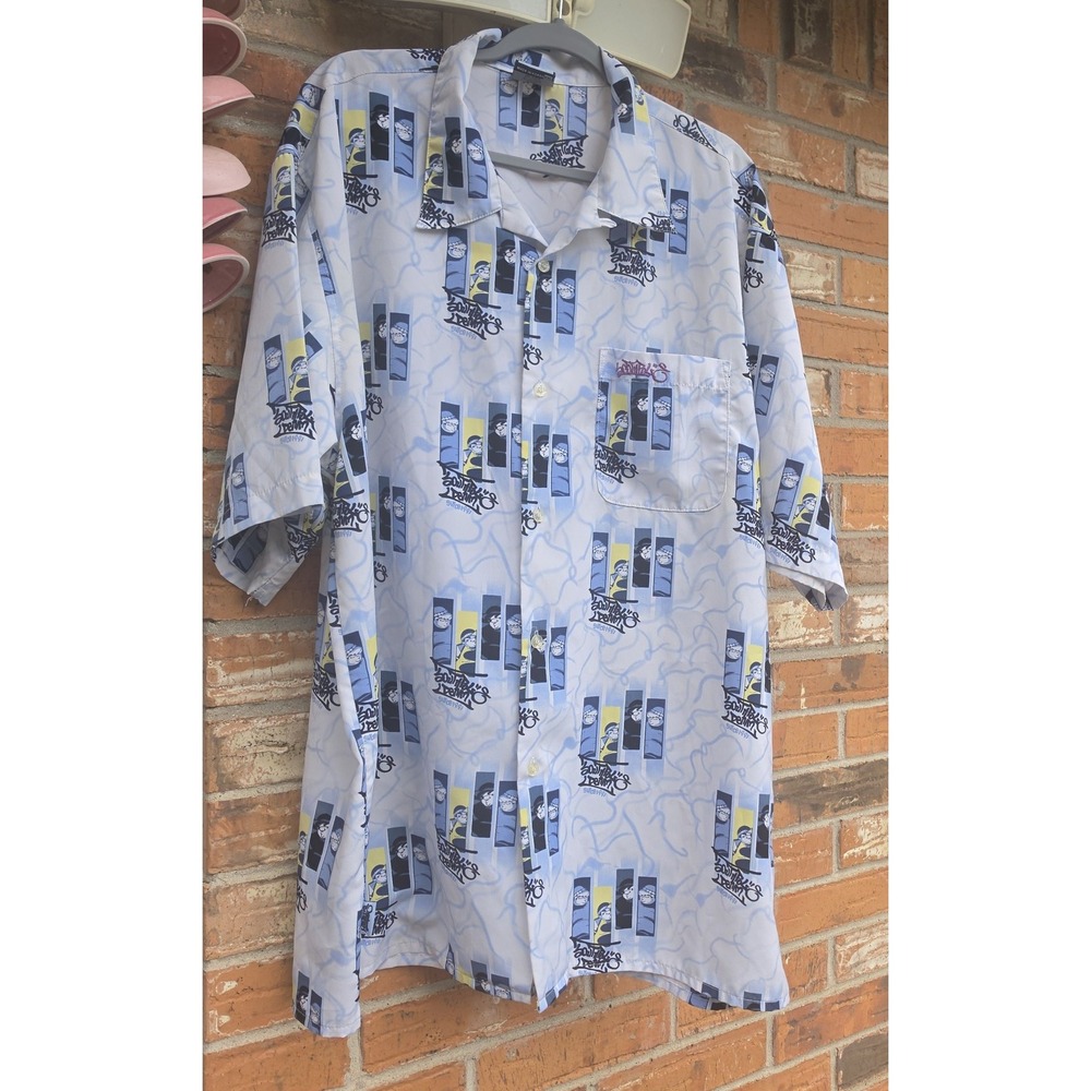 Southpole Shirt Mens 2XL Blue Graphic AOP Short Sleeve Button Up Y2K